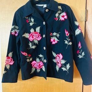 Women’s Size Large Blazer Dress Barn Black with Florals